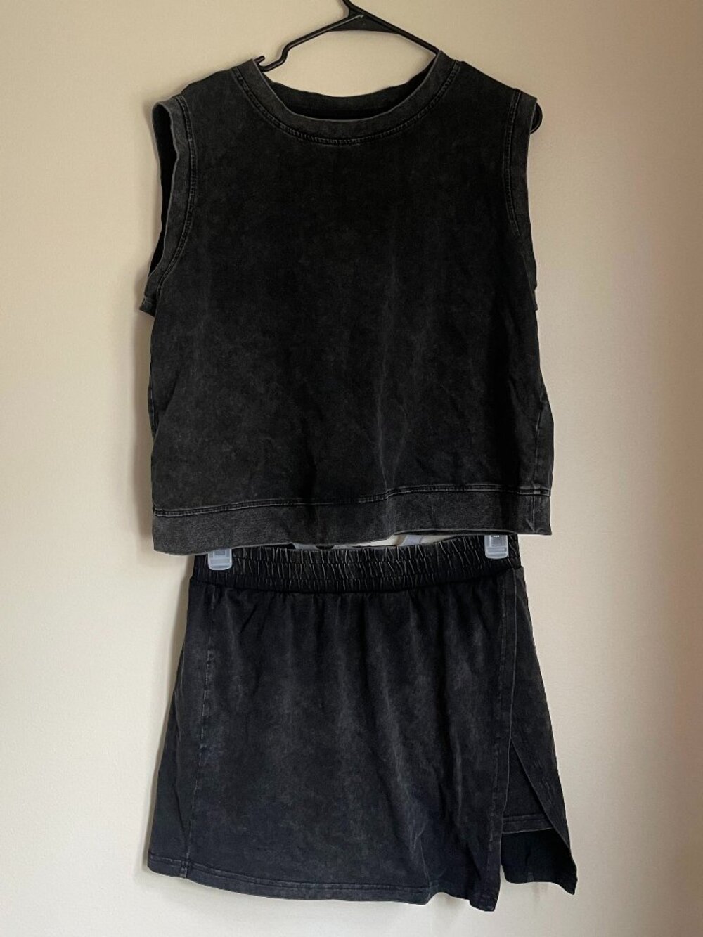 Keva Molly Black Mineral Wash Tank & Skort Set Athleisure Sporty Travel